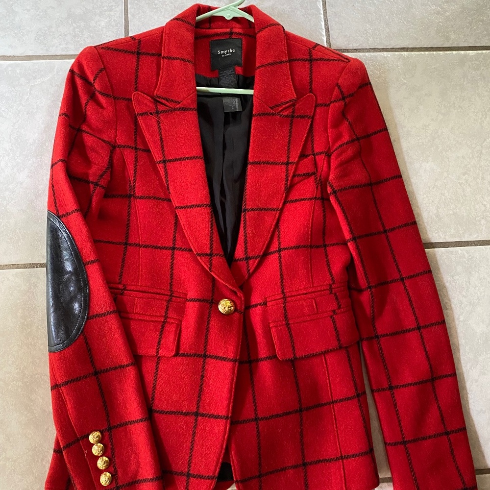 Smythe Portrait Red Black Plaid Blazer Size 2